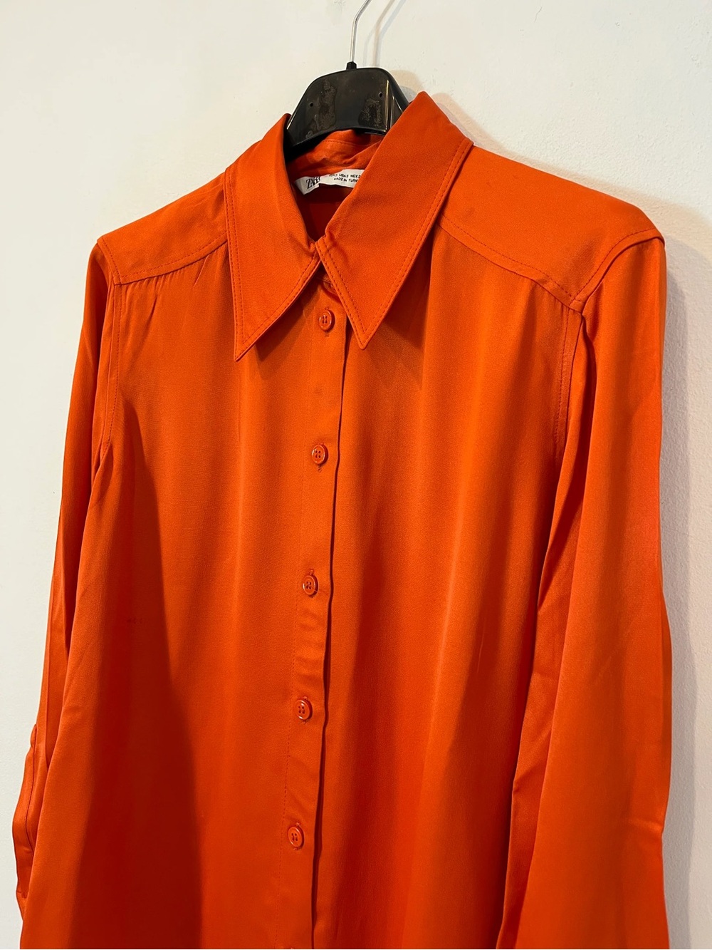 Zara Sz S Orange Satin Button-Down